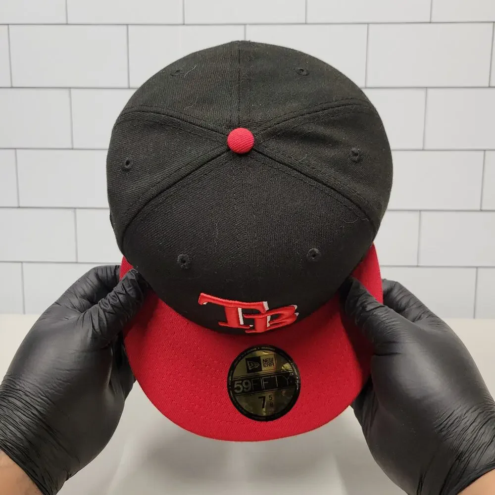 New Era Tampa Bay Devil Rays 59FIFTY Fitted Hat 7 5/8 Black Red Side Patch